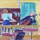 Mid-Century Modern "The Ensemble" Swedish Figurative Oil Painting, Framed