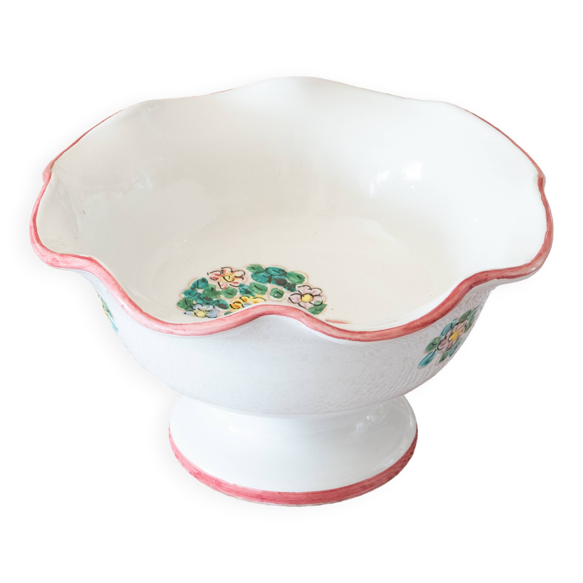 Grande coupe sur pied / Compotier artisanal en céramique émaillée