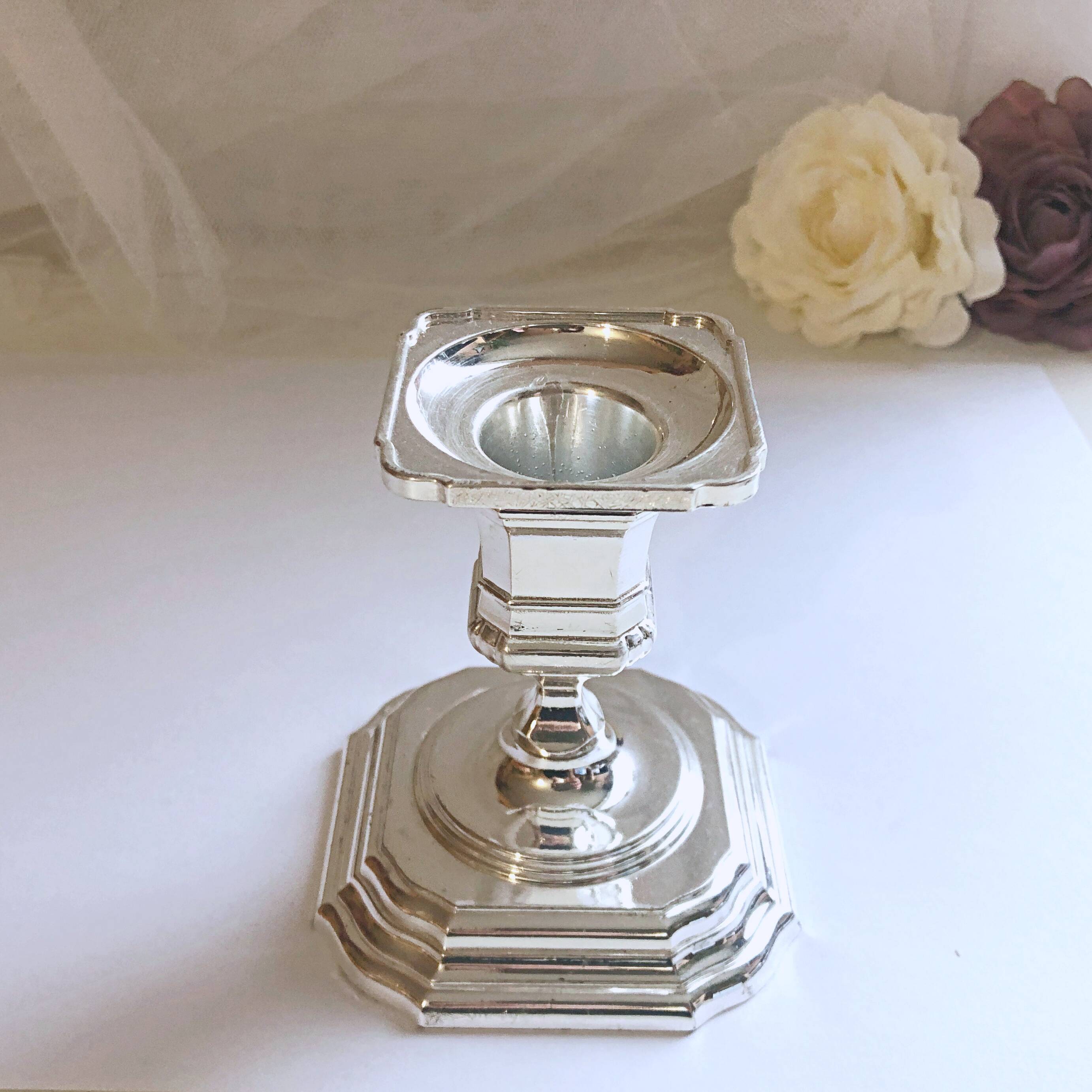 Candle holder on silver metal base Regency Style 20th West Germany