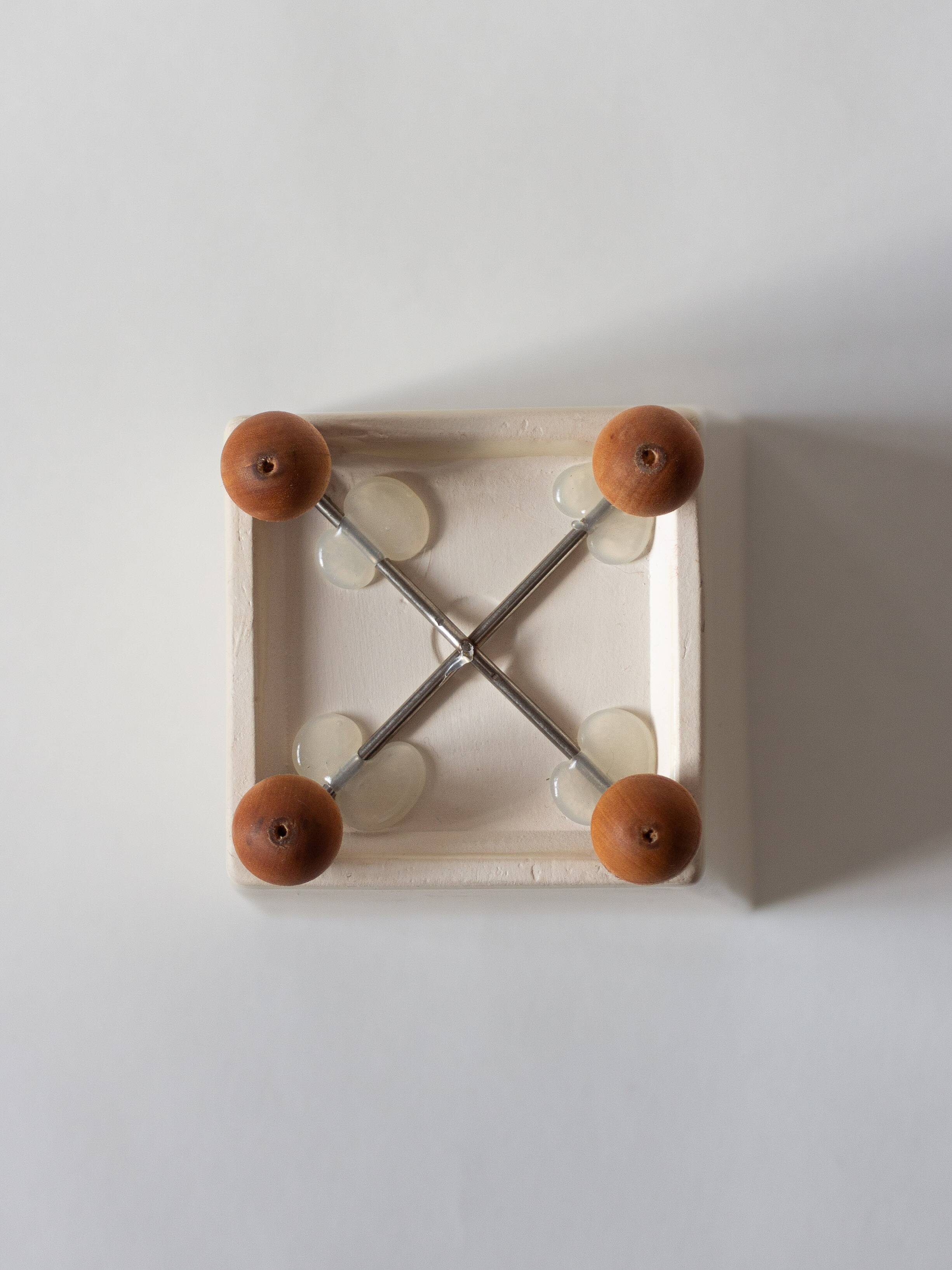 Ceramic cubic vase on wooden ball feet, Netherlands, 1990s