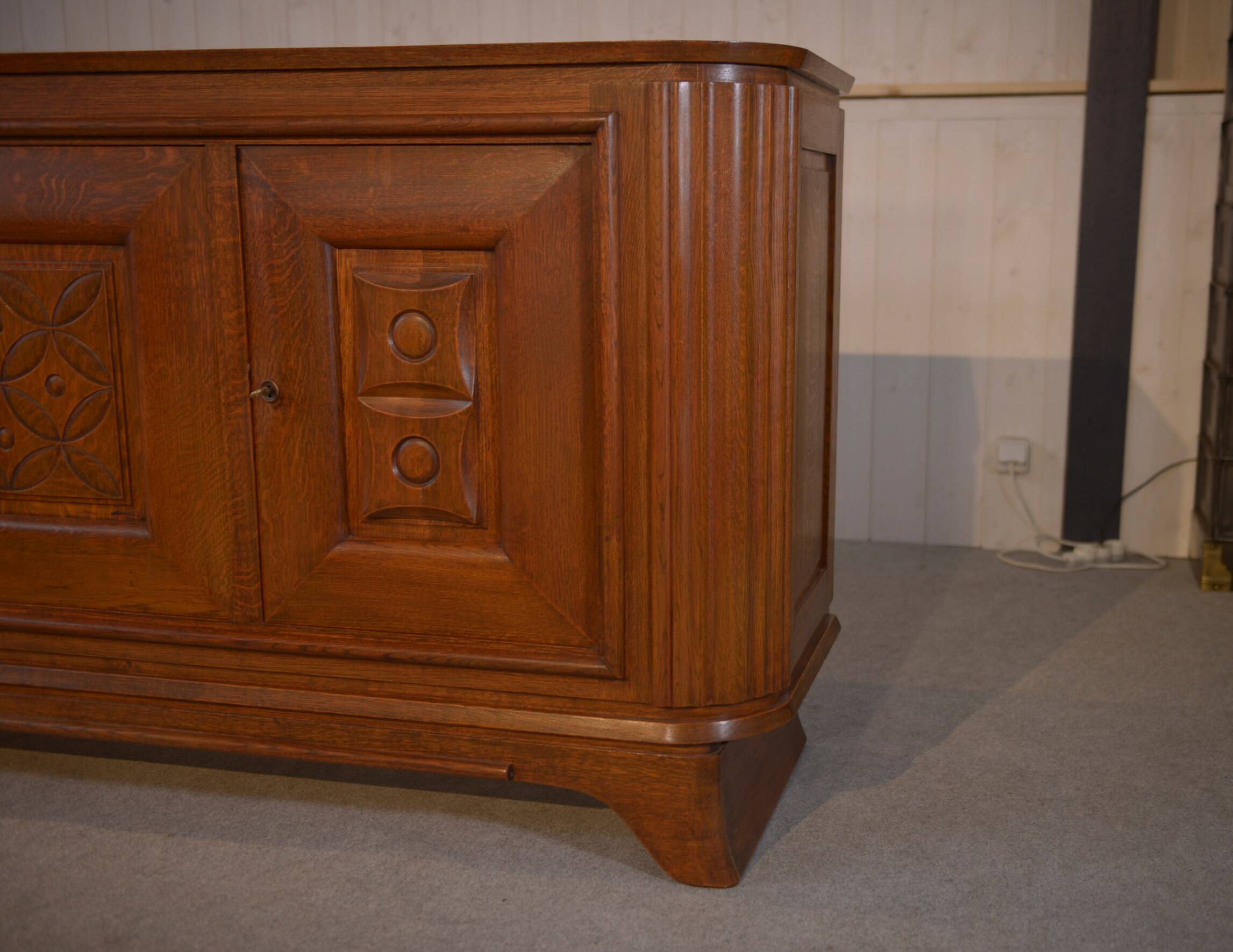 3-door sideboard in solid oak with curved legs, 1950s