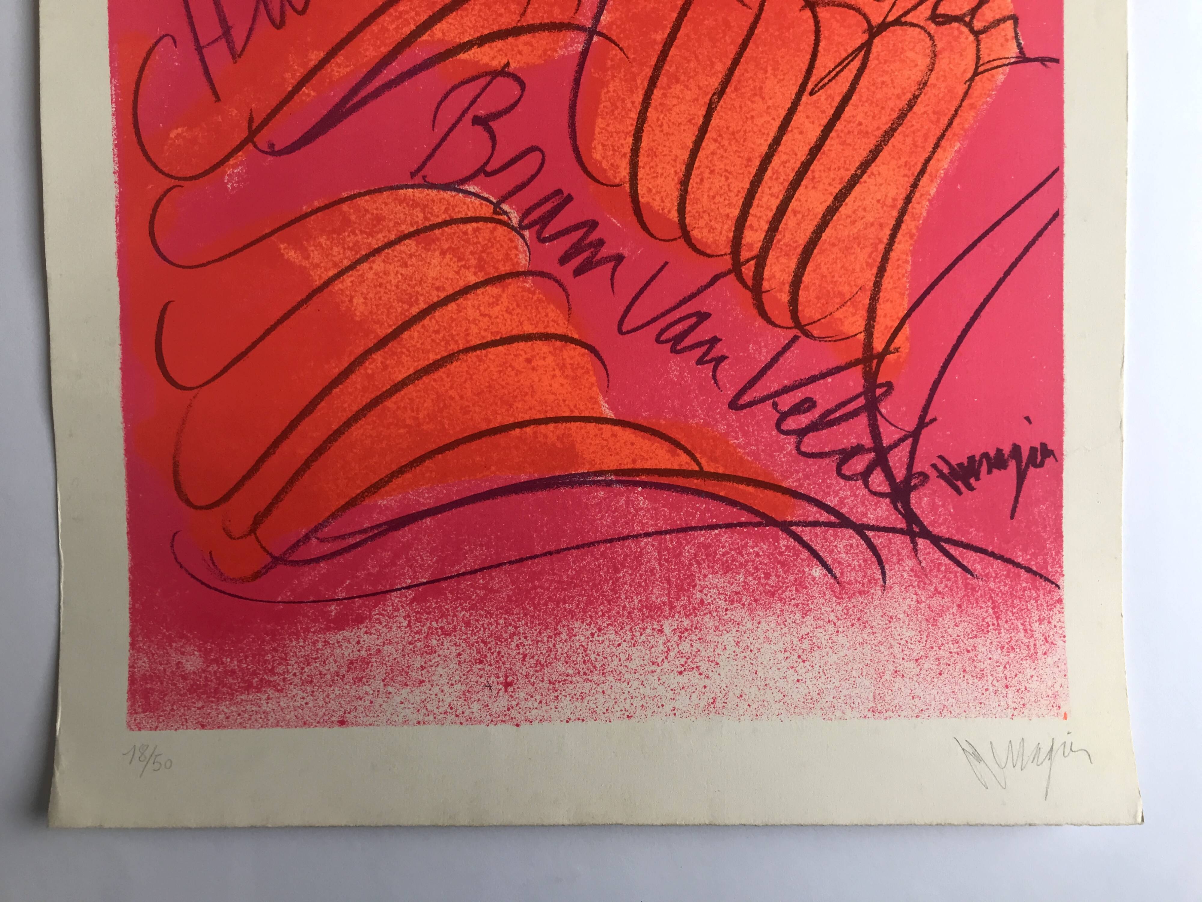 Messenger alechinsky arnal van velde, c 1980. lithograph signed in pencil