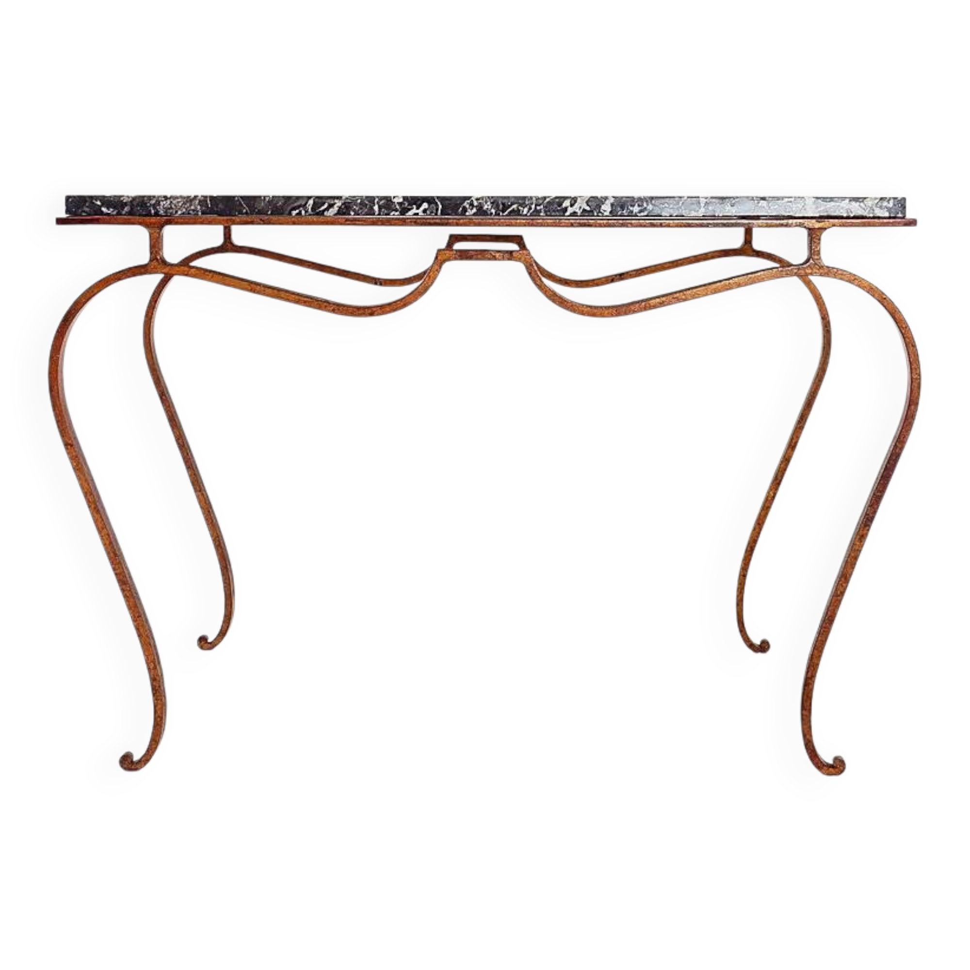 René Prou style gold metal side table with marble top