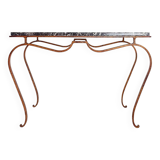 René Prou style gold metal side table with marble top