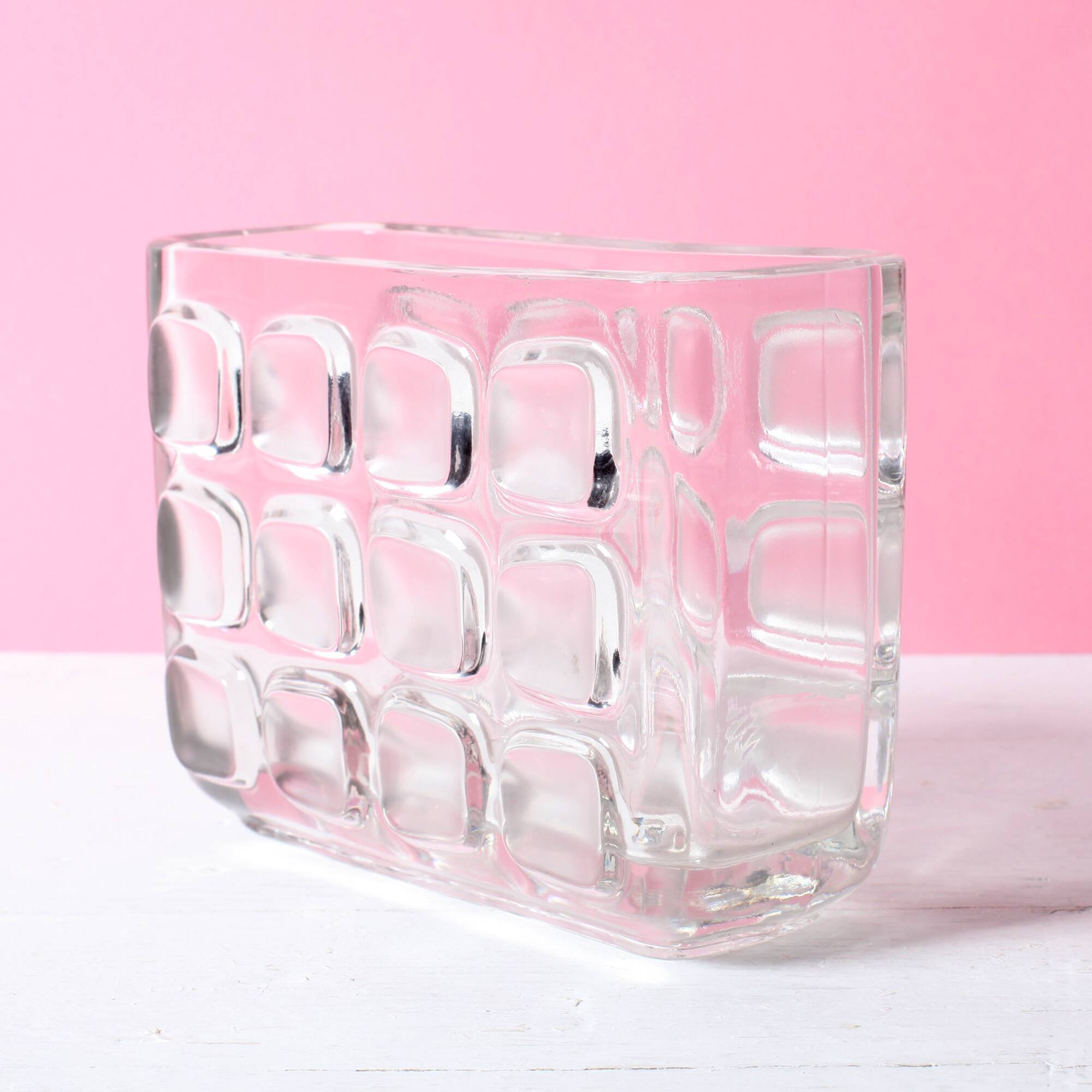 František Vizner Glass Jardinière Vase, Mid-Century Czech Design / 1963