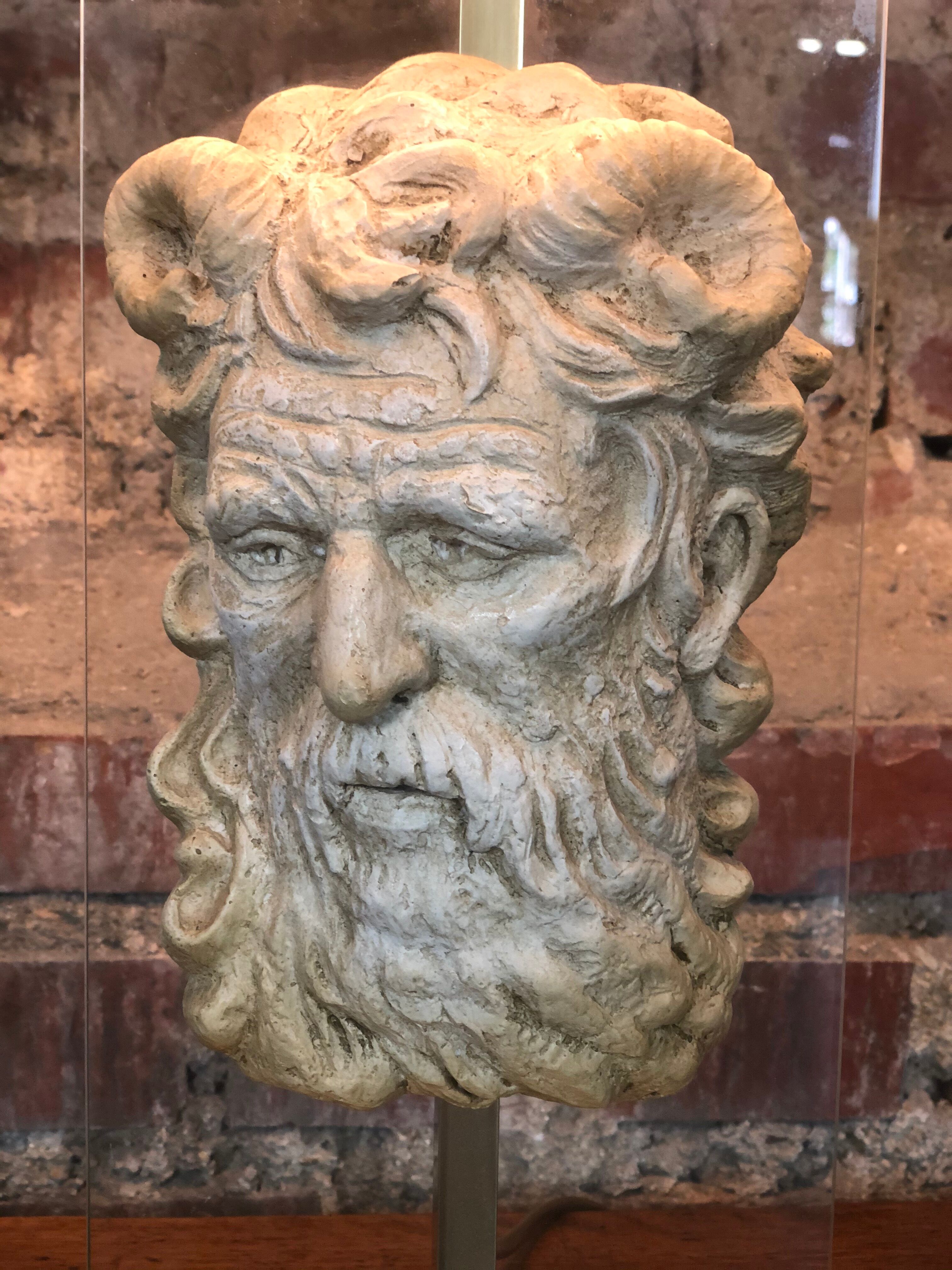 Neoclassical lamp face of the god Pan on Mount Altuglass and 50'S gold metal