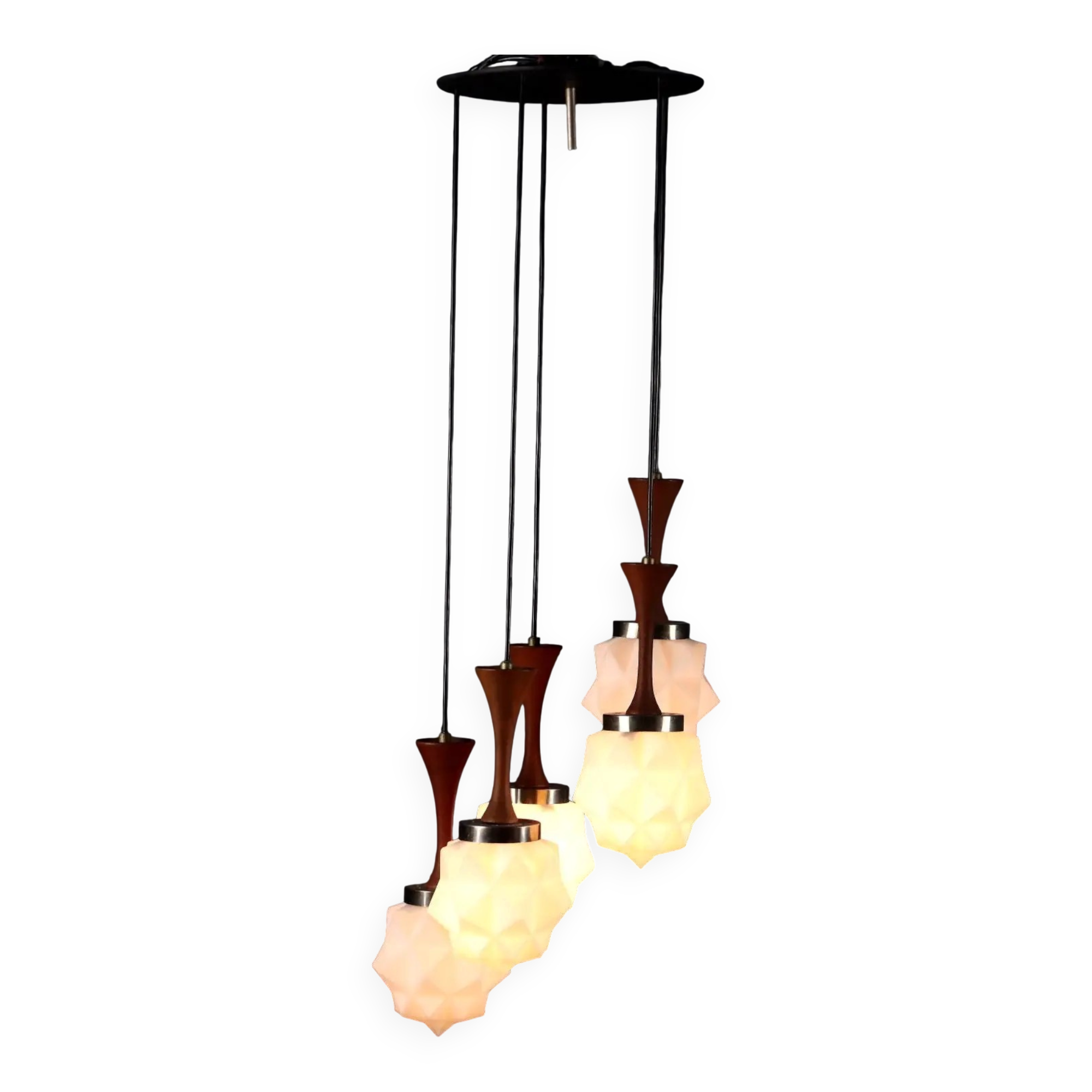 Suspension vintage en teck et métal, Italie, années 1960-1970
