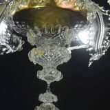 Wonderful large size Venetian chandelier, transparent and gold Murano glass