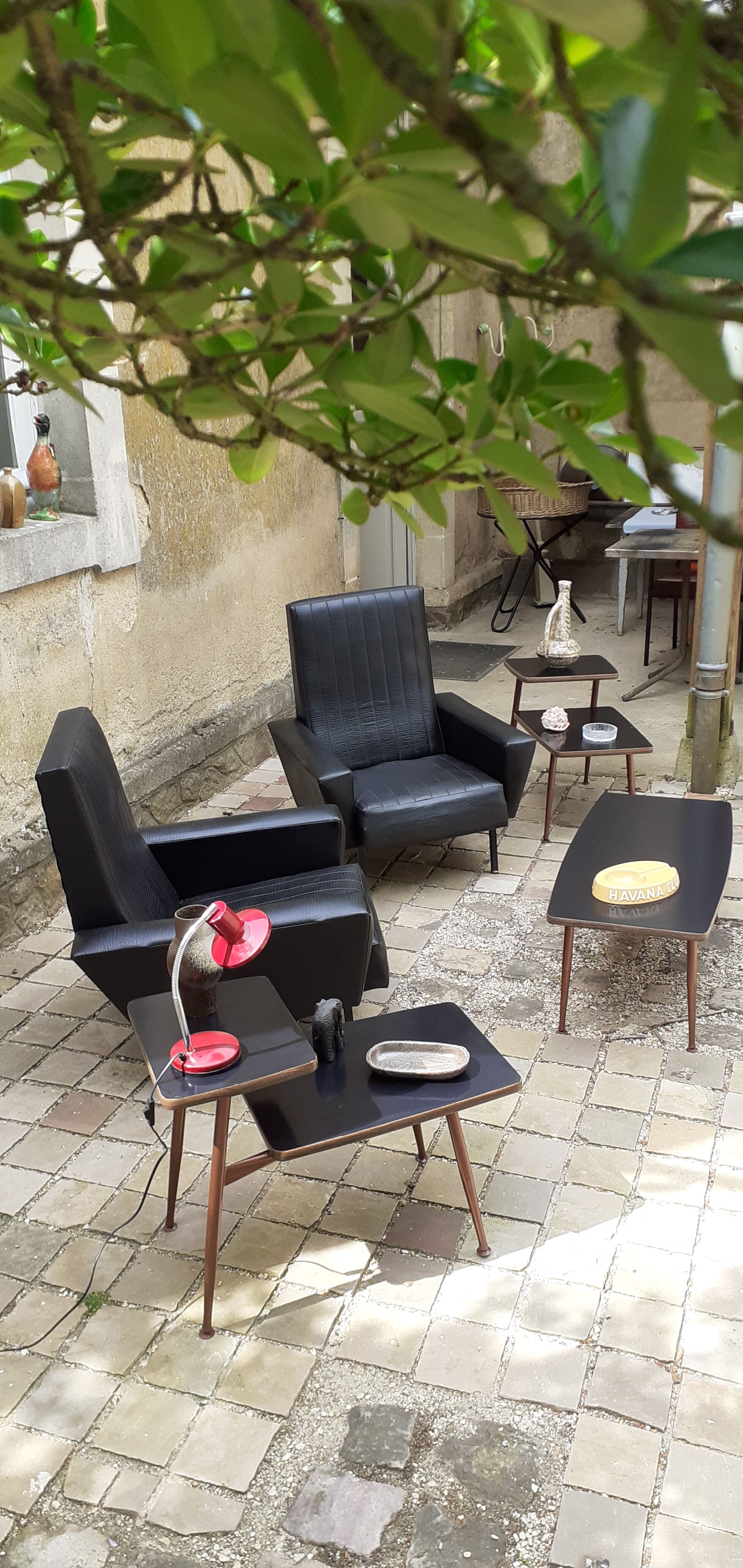 Pair of armchairs vintage year 60 imitation black leather