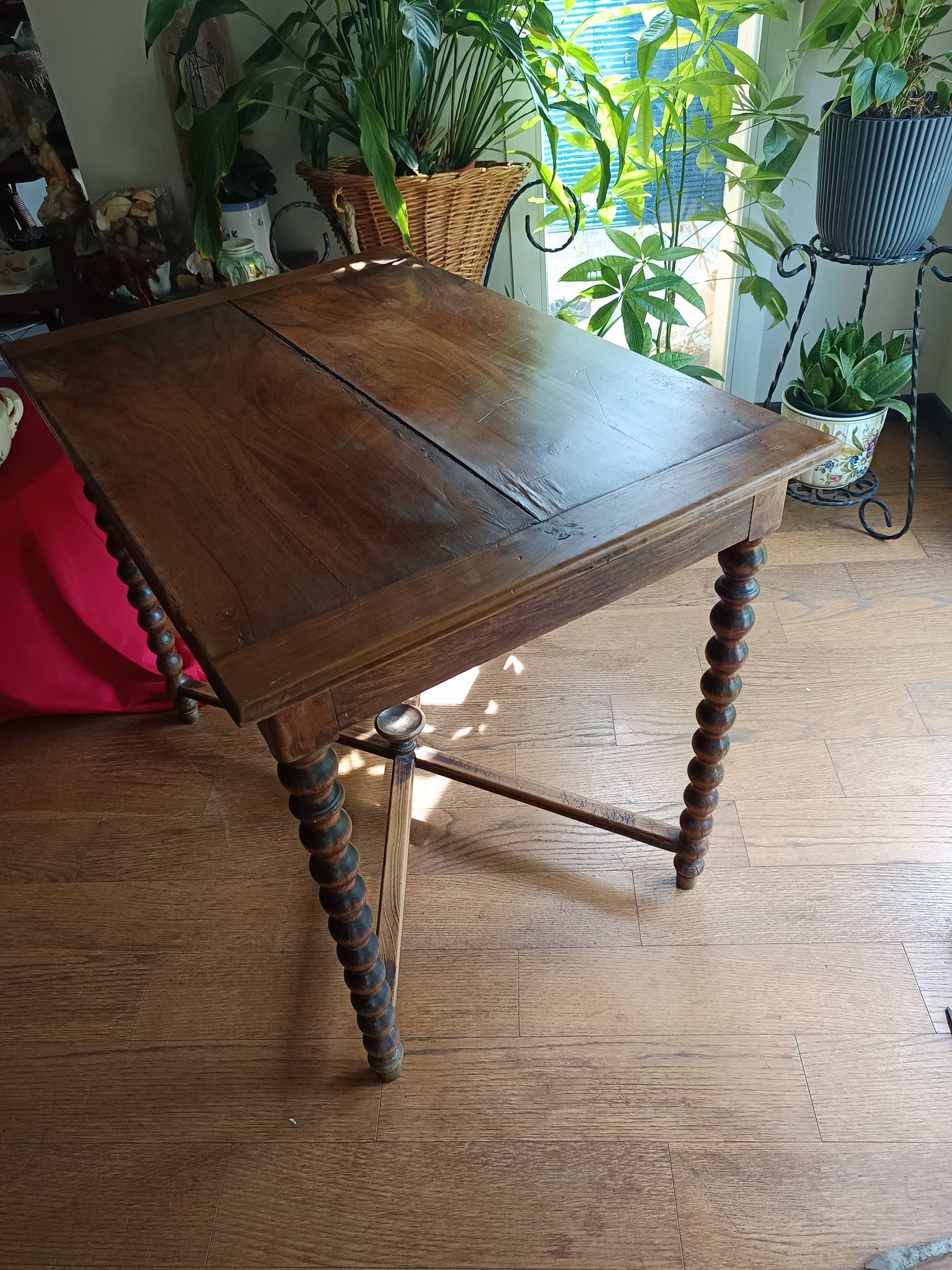 Antique solid walnut table with turned legs, france, late 19th century