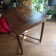 Antique solid walnut table with turned legs, france, late 19th century