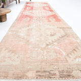 Faded red and beige vintage runner rug 322x85cm