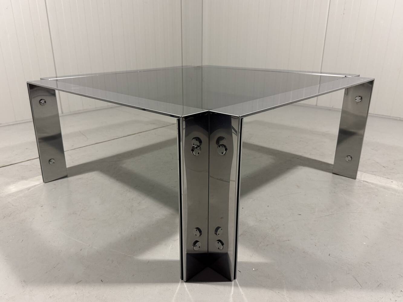 Chrome plated & smoked glass low coffee table 1960’s