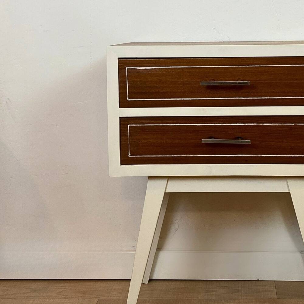 Vintage 1960's Beech and Teak Nightstand