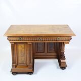 Bureau ancien avec petit meuble en noyer des années 1860