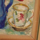 Original mid-century Swedish oil on panel – “Tea” by Karl Enoch Ohlsson – vintage & framed – 56 × 64 cm
