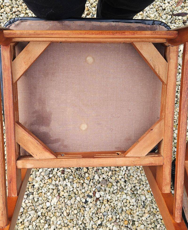 4 Scandinavian Design Chairs in Teak with Black Skai Upholstery 1960