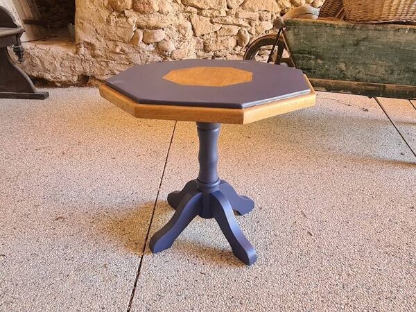 Table basse en bois octogonale, pied central