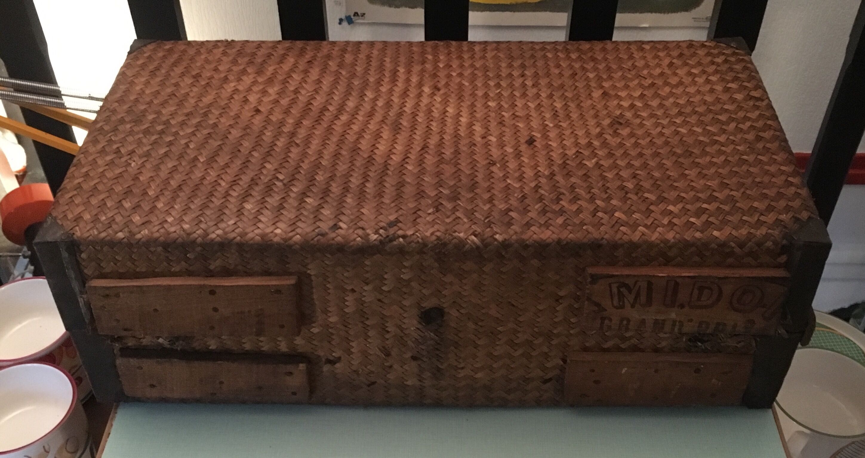 Braided straw suitcase
