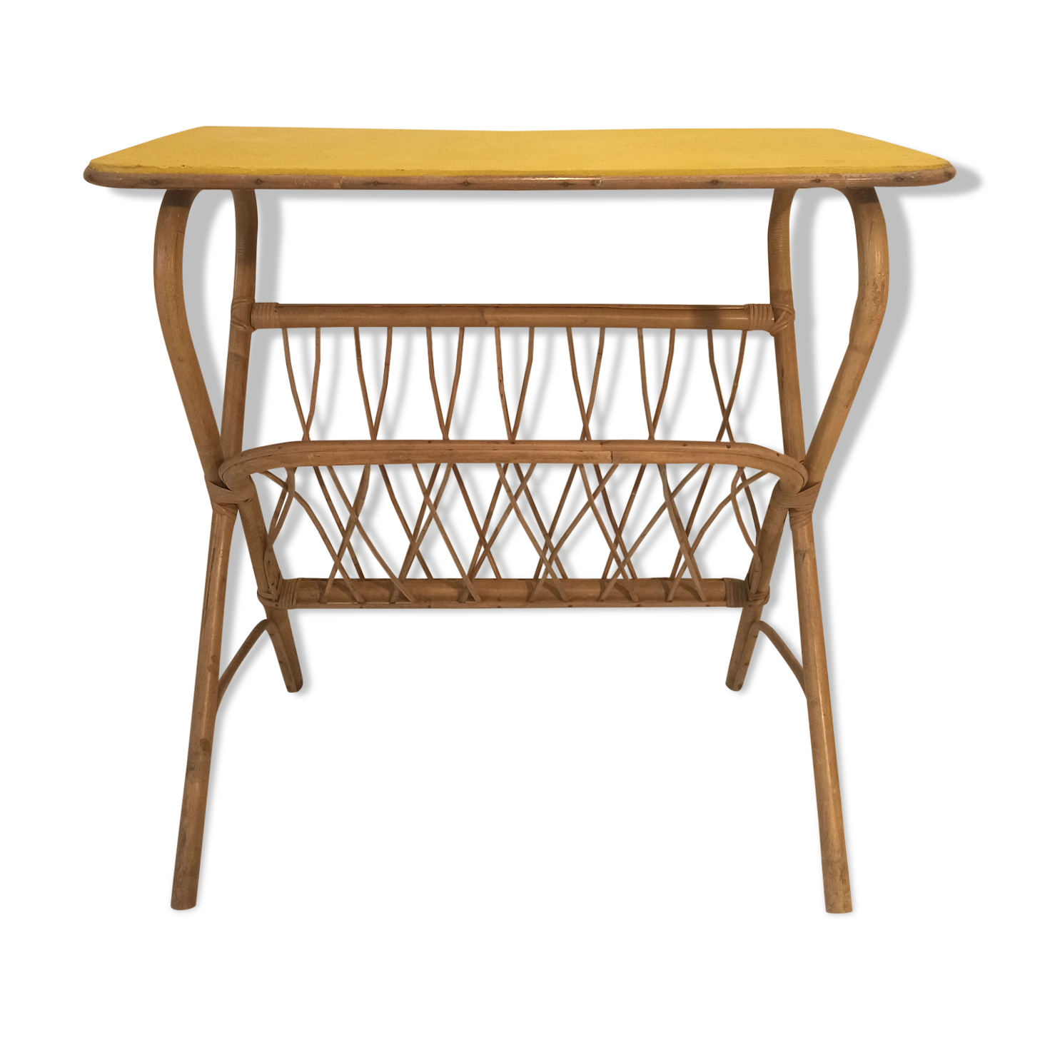 Vintage 1960 side table serving in rattan