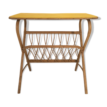 Vintage 1960 side table serving in rattan
