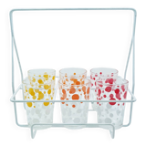 6 polka dot juice glasses in carrier