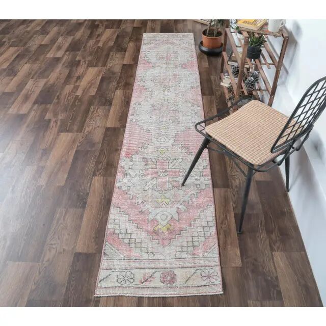 Pink Turkish Oushak Kilim Runner 59x299