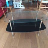 table basse cocktail 1960 deux plateaux pieds laiton