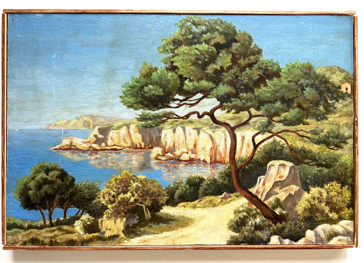 Méditerranean landscape, Louis Hardy, oil on panel. 20th century.