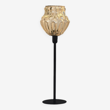Lampe de table à poser avec globe en verre sculpté doré vintage