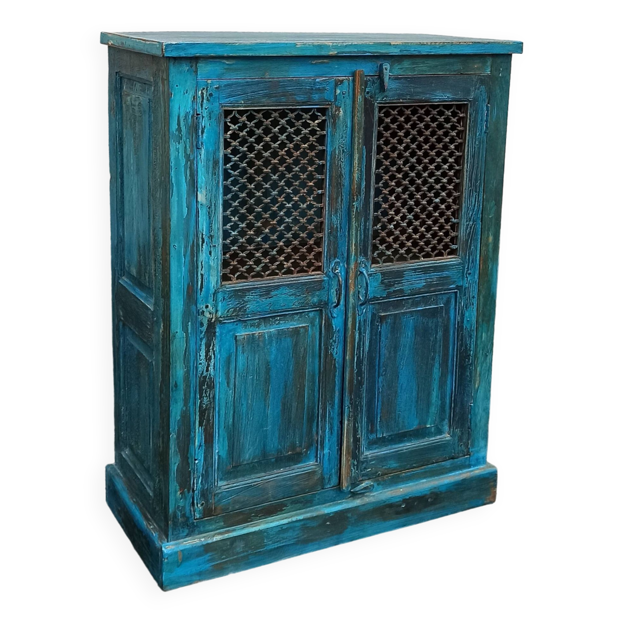 Old wooden cabinet with doors with grille