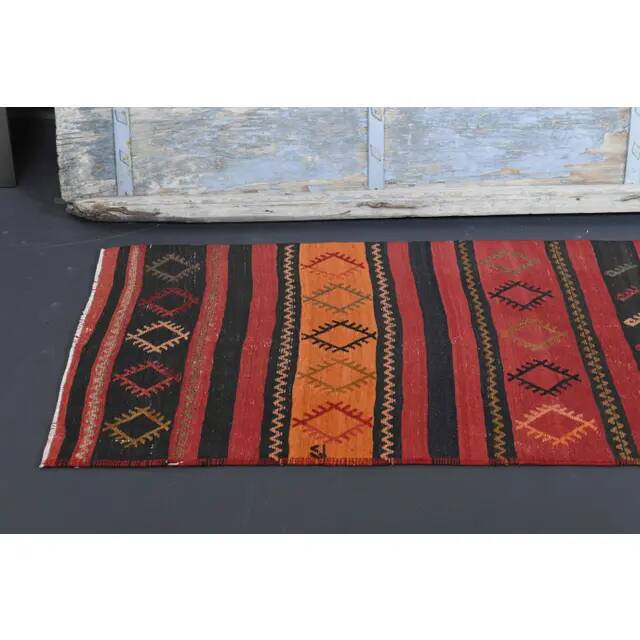 Vintage Turkish Hand-Knotted Wool Cotton Red Runner Rug 81x380