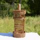 Wicker bottle holder basket with slots for plates and glasses - 1970s