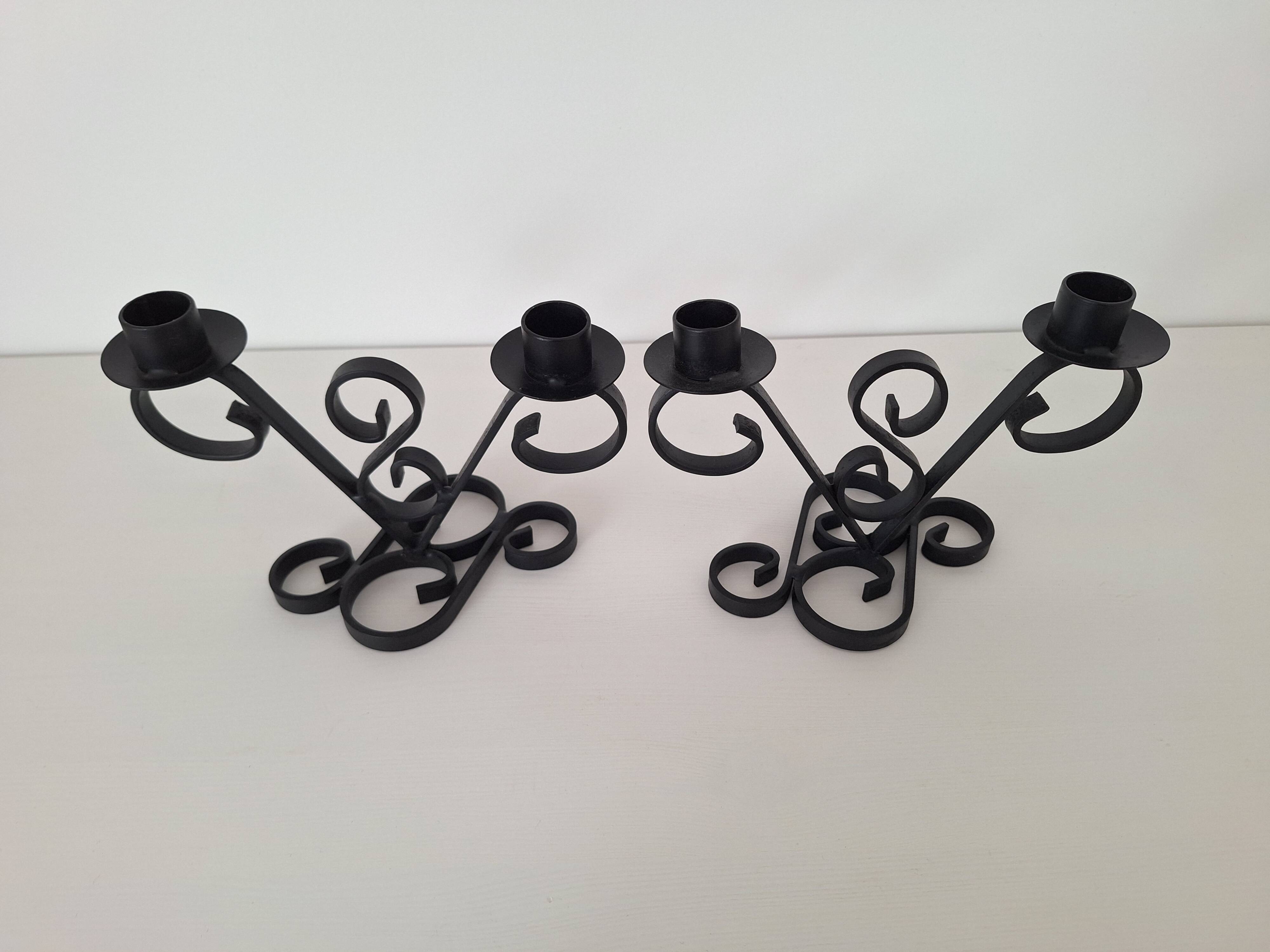 Vintage black wrought iron candlestick