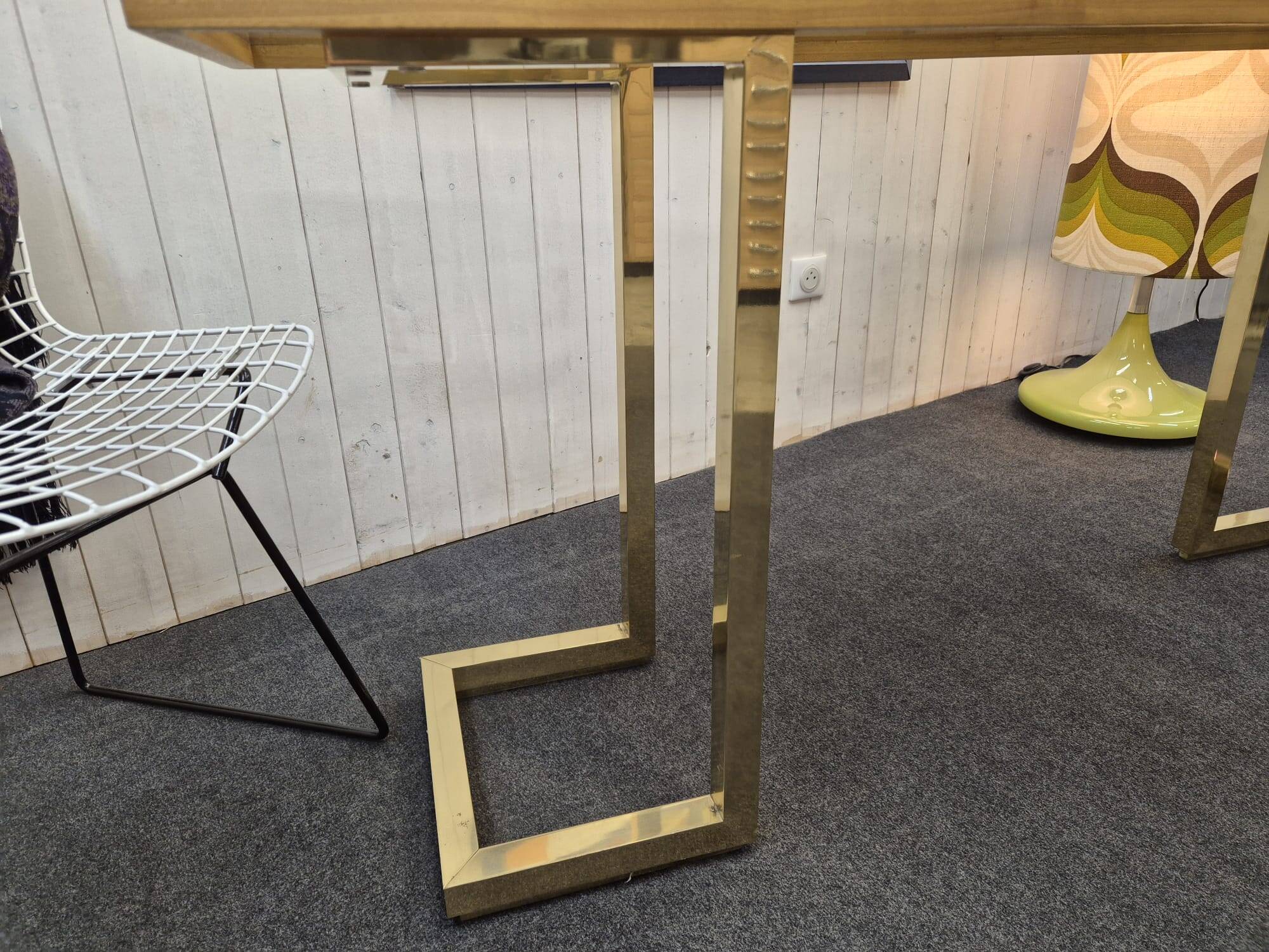 Vintage brass and smoked glass console.