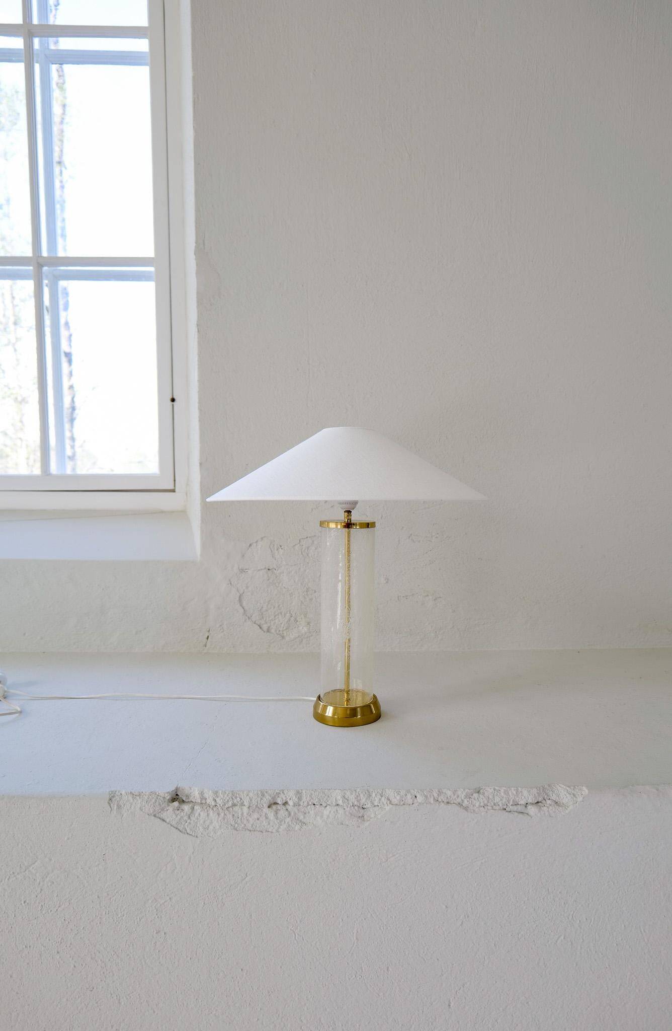 Mid-century glass and brass table lamp Bergbom B-019 Sweden 1960s
