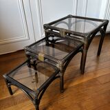 Bamboo and smoked glass nesting coffee tables