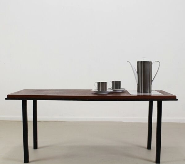 Table basse vintage avec encastrement en formica blanc Belgique 1965