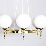 Brass and opal glass chandelier