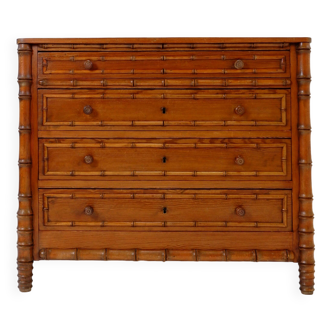 Faux Bamboo Dark Pine Chest of Drawers - Late 19th century