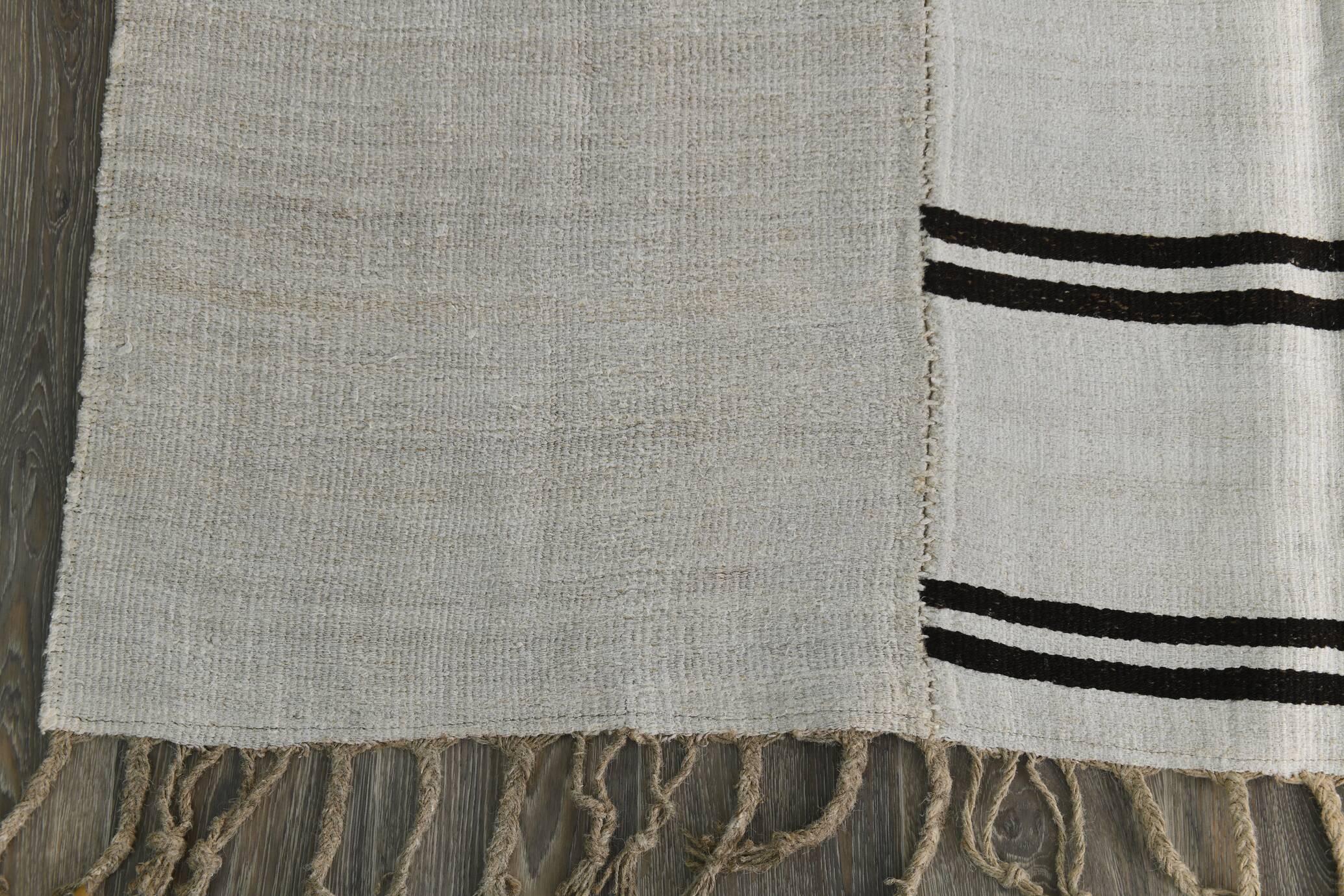Beige & Black Striped Vintage Kilim Rug, 170x256 Cm
