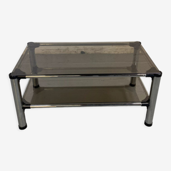 Table basse vintage chromée en verre fumé