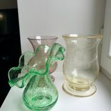 Biot bubbled glass corolla vase signed Riom vert years 60-70