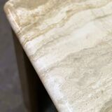 1970s travertine coffee table with sculptural top and solid oak base