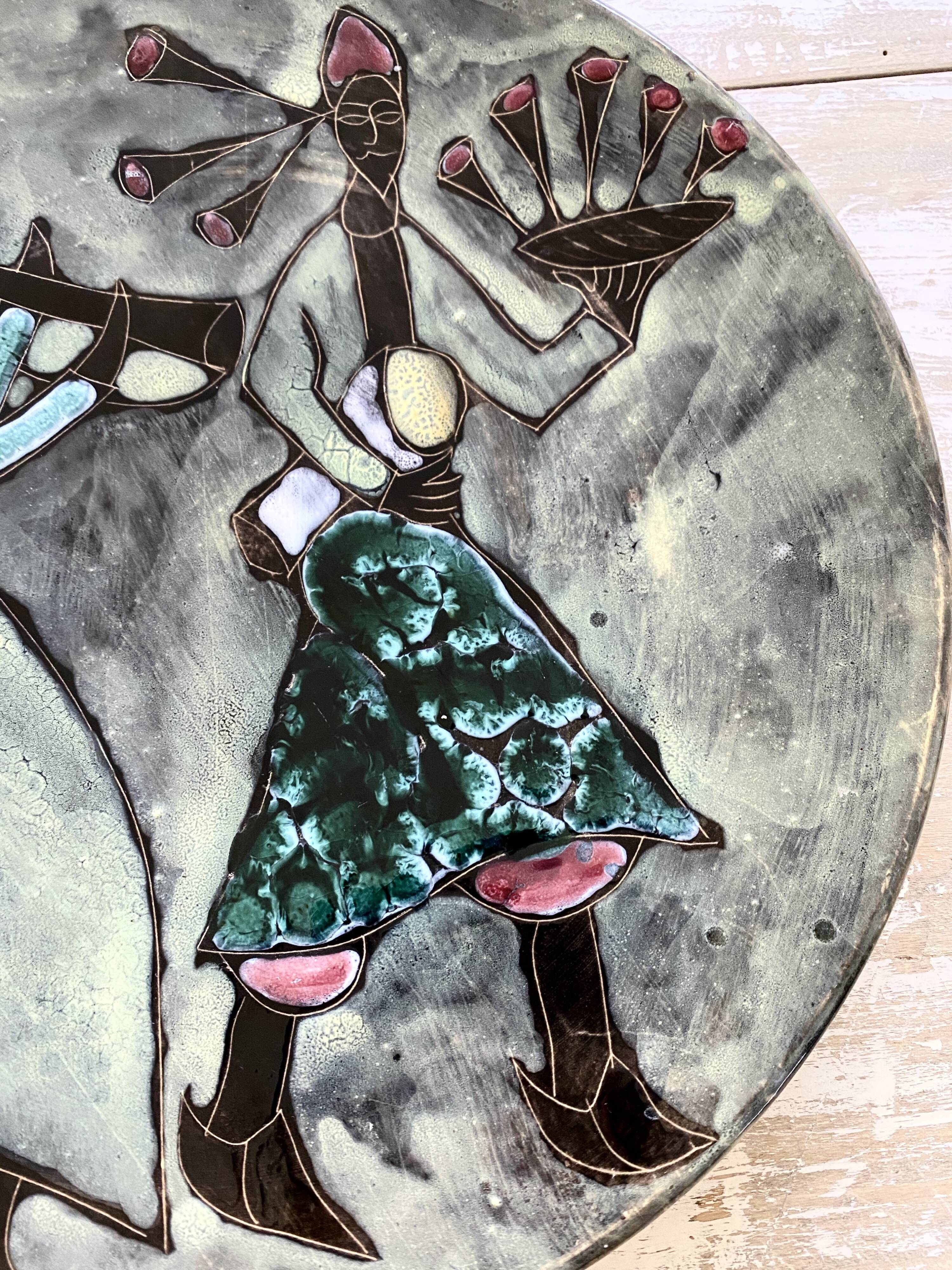 Musicians ceramic dish, signed