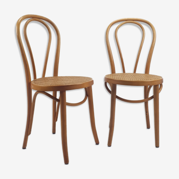Set of 2 Mid Century Zpm Radomsko Bentwood and Cane dining chairs, 1960s