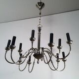 Neoclassical style chandelier in silver-plated metal with 12 lights