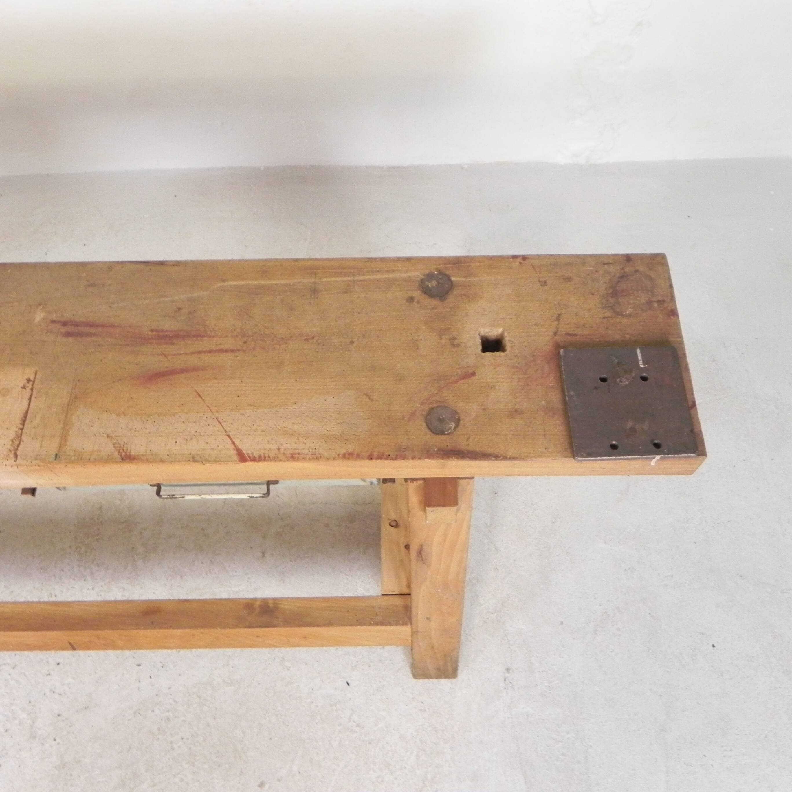 Oak workbench 2 meters long, 1950s