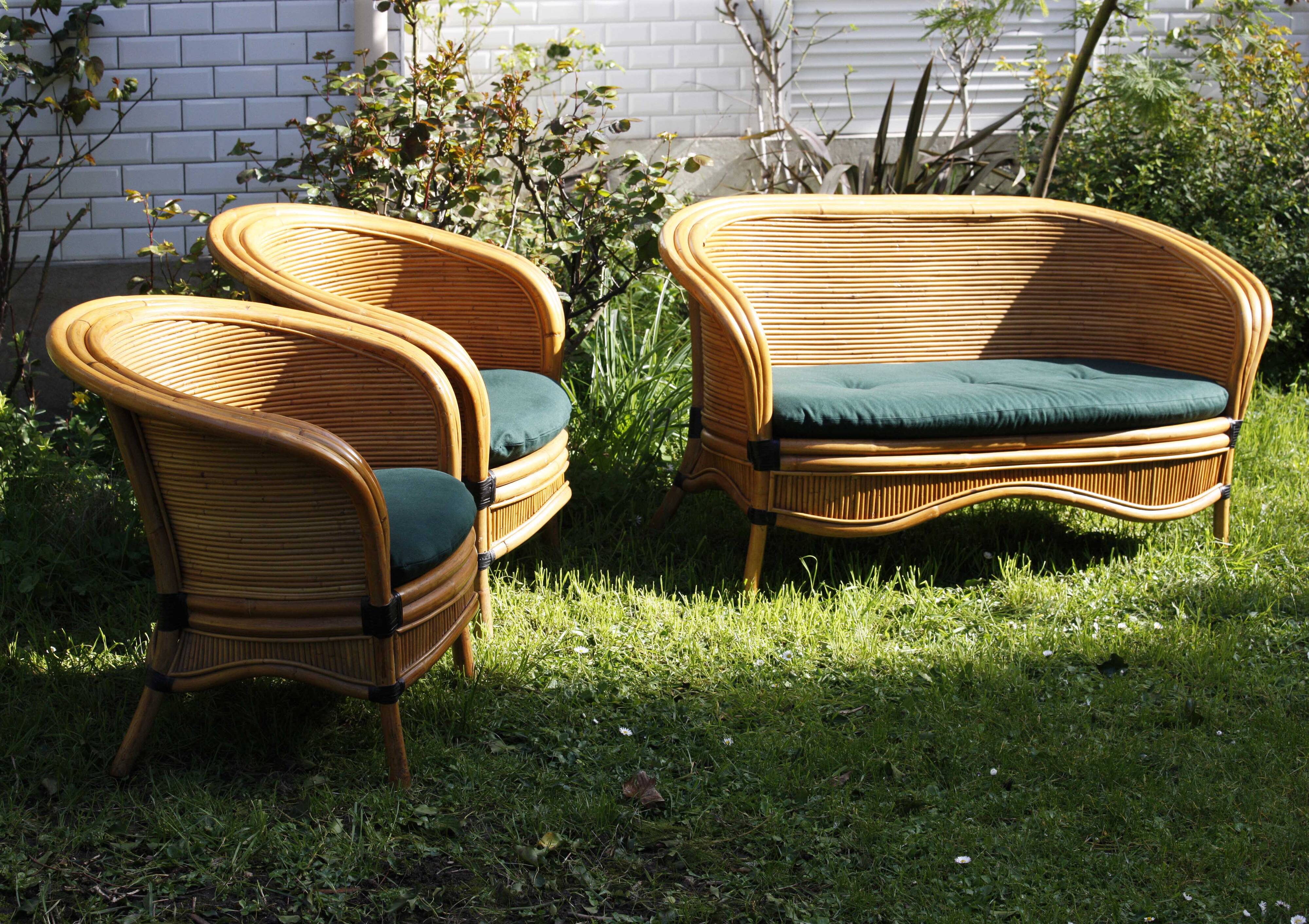 Raush bamboo rattan bench armchairs from the 70s and 80s