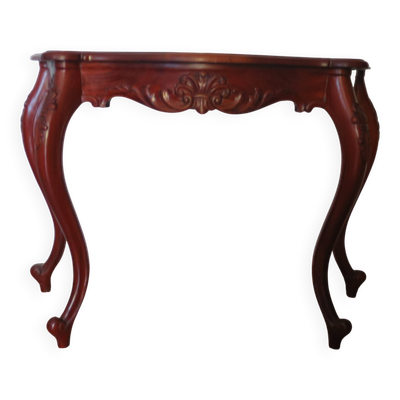 Console 4 pieds galbés -acajou-Style Louis XV-bois sculpté